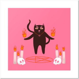 Cute halloween black cat witchcraft illustration Posters and Art